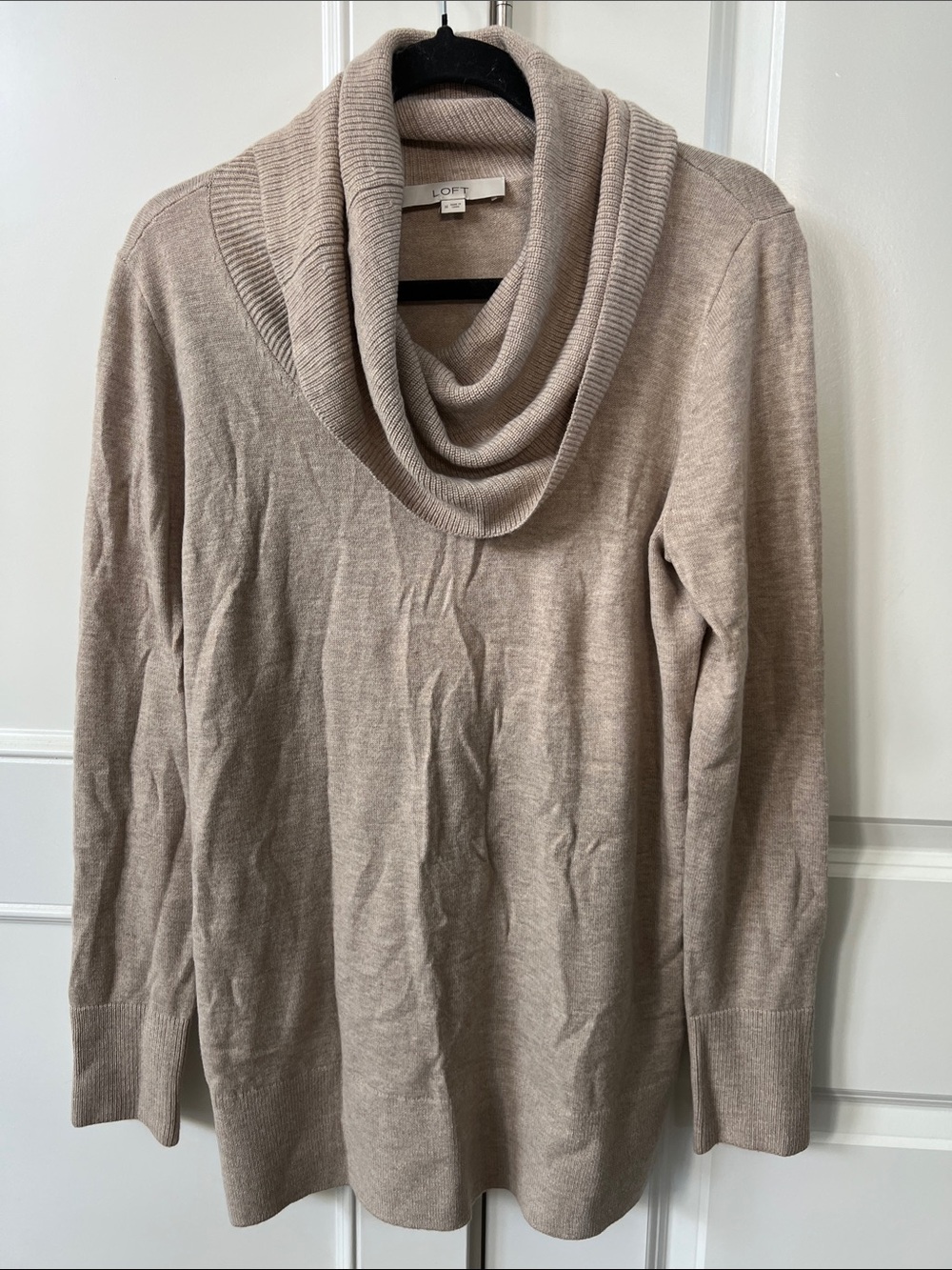 LOFT Taupe Cowl Neck Sweater - Neutral Long Sleeve Knit size medium
